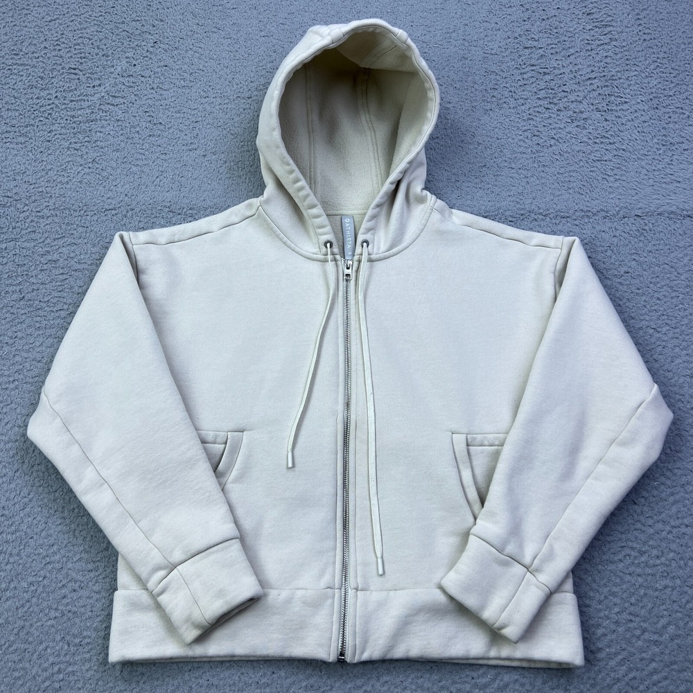 Athleta Tenacity Hoodie Womens M Ivory Bone Full Zip Sweatshirt Jacket Pockets